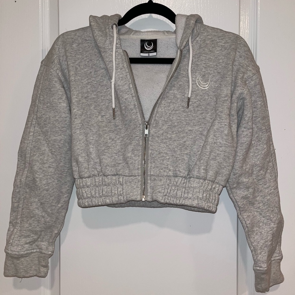 Lazuli Label Cropped Zip Up Hoodie